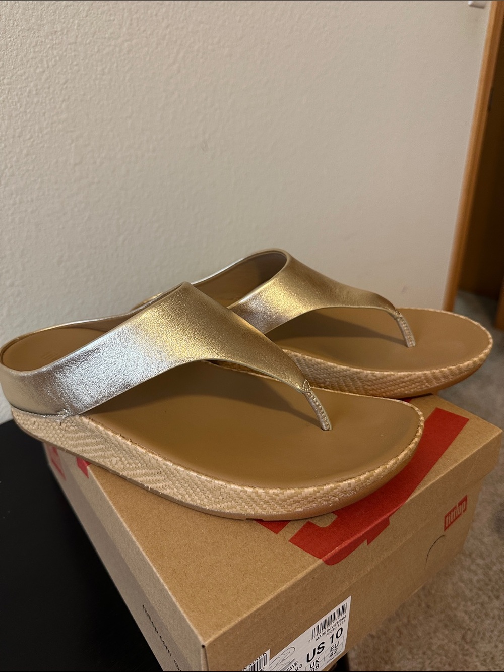 FitFlop Metallic Gold Wedge Thong Sandals